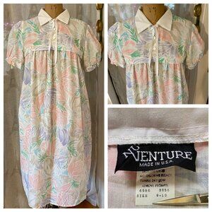 vtg 70s 80s Mod Pastel Floral SCOOTER Puffy Sleeves Modest Dress 9/10 USA EUC